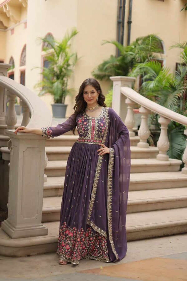 Ready Made Faux Georgette And Sequins Embroidered Work Kurti, Sharara With Dupatta. - Image 2