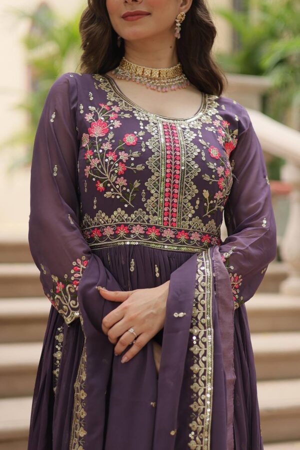 Ready Made Faux Georgette And Sequins Embroidered Work Kurti, Sharara With Dupatta. - Image 3
