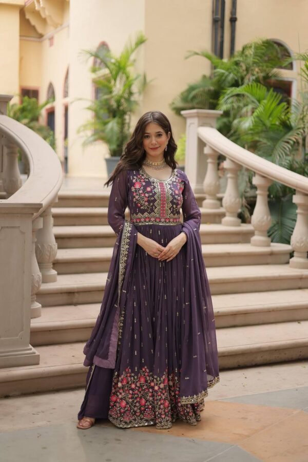 Ready Made Faux Georgette And Sequins Embroidered Work Kurti, Sharara With Dupatta. - Image 4