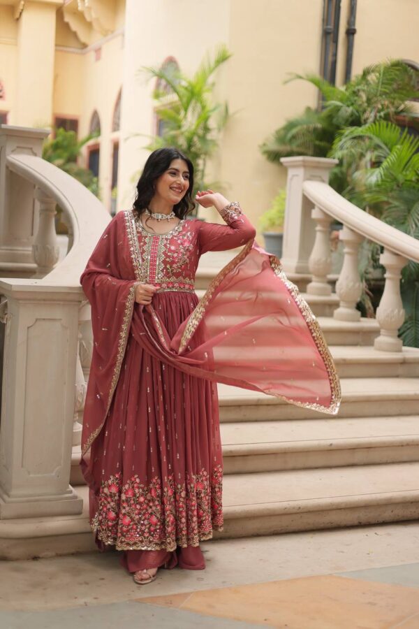 Ready Made Faux Georgette And Sequins Embroidered Work Kurti, Sharara With Dupatta. - Image 10