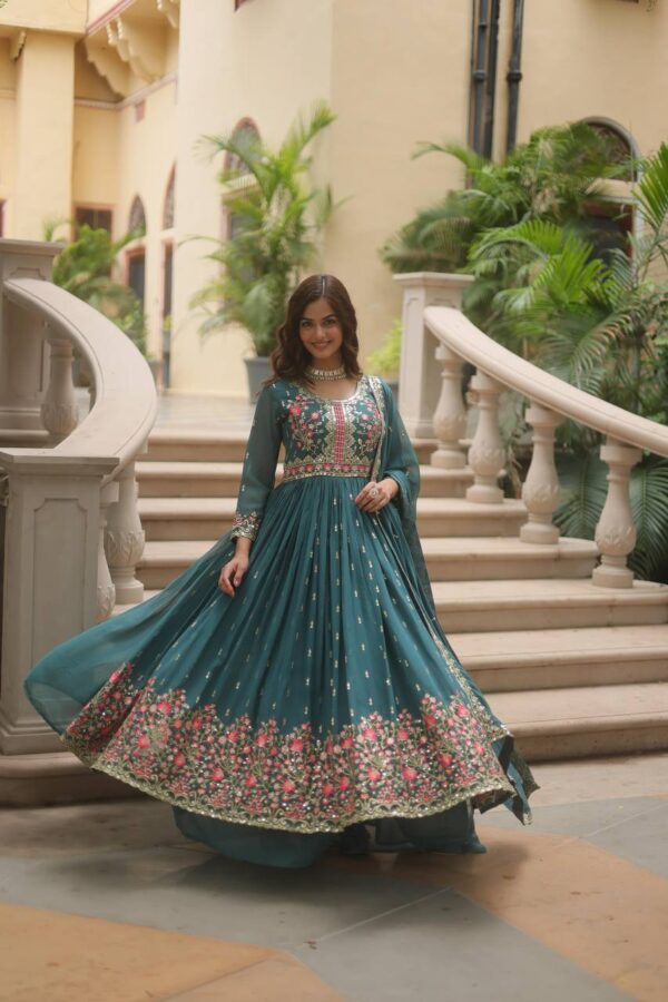 Ready Made Faux Georgette And Sequins Embroidered Work Kurti, Sharara With Dupatta.
