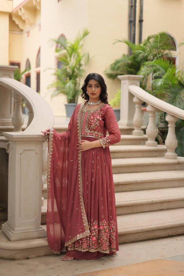 Ready Made Faux Georgette And Sequins Embroidered Work Kurti, Sharara With Dupatta. - Image 9
