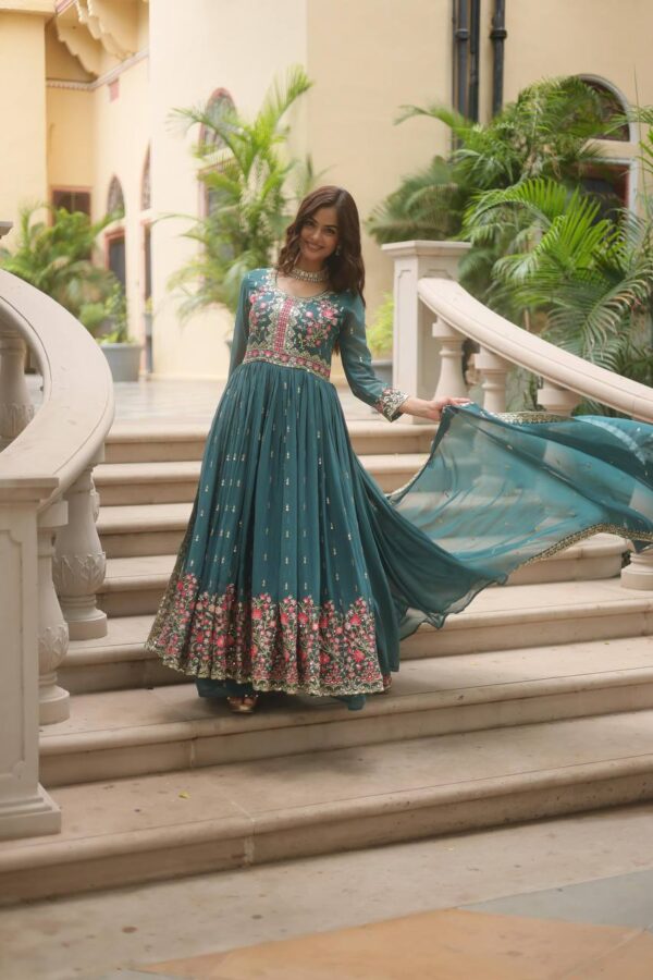 Ready Made Faux Georgette And Sequins Embroidered Work Kurti, Sharara With Dupatta. - Image 7