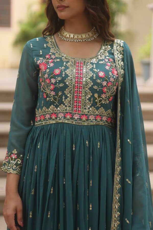 Ready Made Faux Georgette And Sequins Embroidered Work Kurti, Sharara With Dupatta. - Image 6