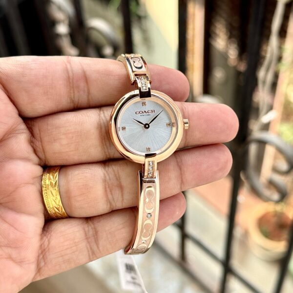 Coach Chrystie Rose Gold Tone Stainless Steel Crystal Accents Quartz For Women.