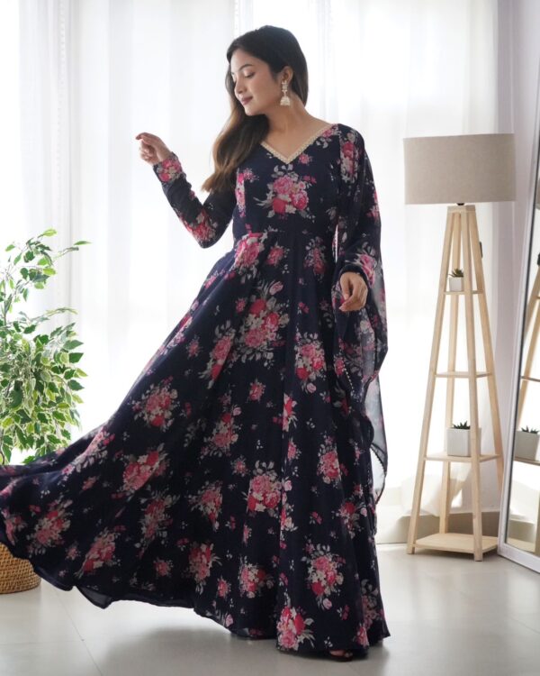 Soft Georgette Anarkali Fully Flair Gown Duppta Set Ready To Wear Fully Sttiched - Image 3
