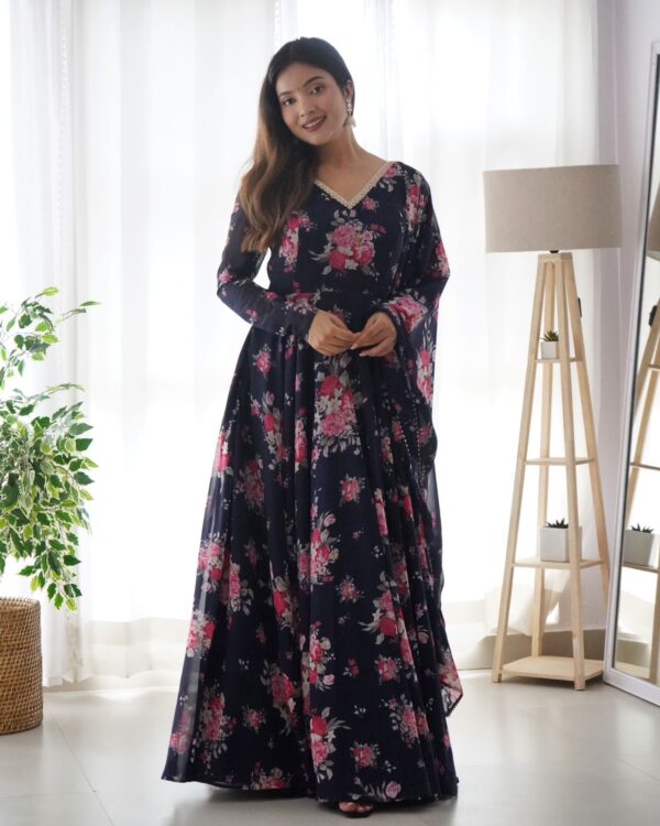 Soft Georgette Anarkali Fully Flair Gown Duppta Set Ready To Wear Fully Sttiched - Image 5