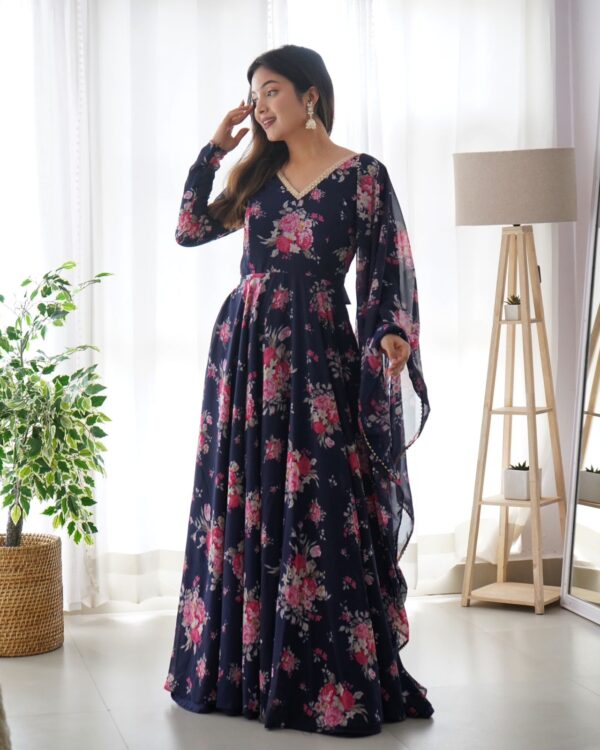 Soft Georgette Anarkali Fully Flair Gown Duppta Set Ready To Wear Fully Sttiched - Image 6