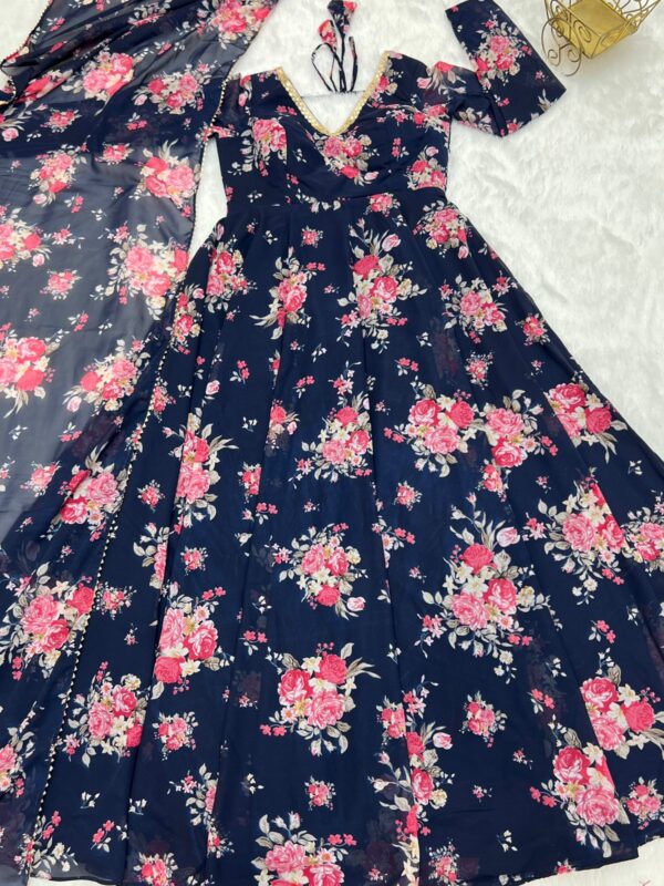 Soft Georgette Anarkali Fully Flair Gown Duppta Set Ready To Wear Fully Sttiched