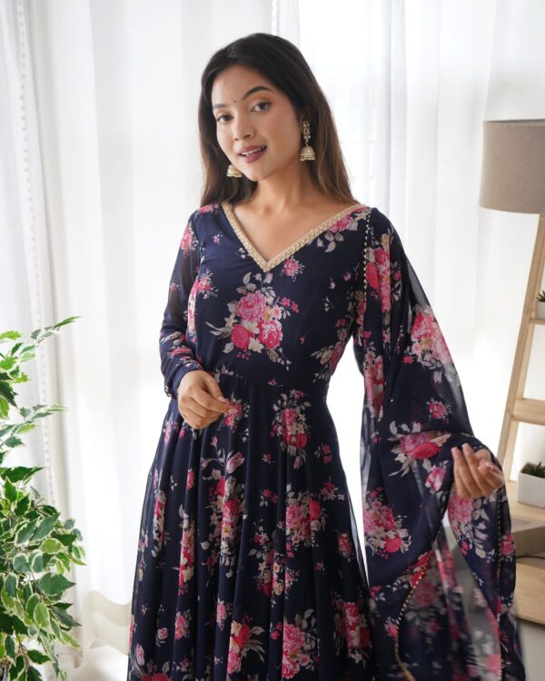 Soft Georgette Anarkali Fully Flair Gown Duppta Set Ready To Wear Fully Sttiched - Image 9
