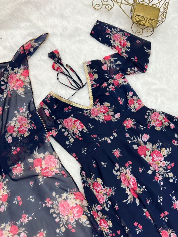 Soft Georgette Anarkali Fully Flair Gown Duppta Set Ready To Wear Fully Sttiched - Image 8