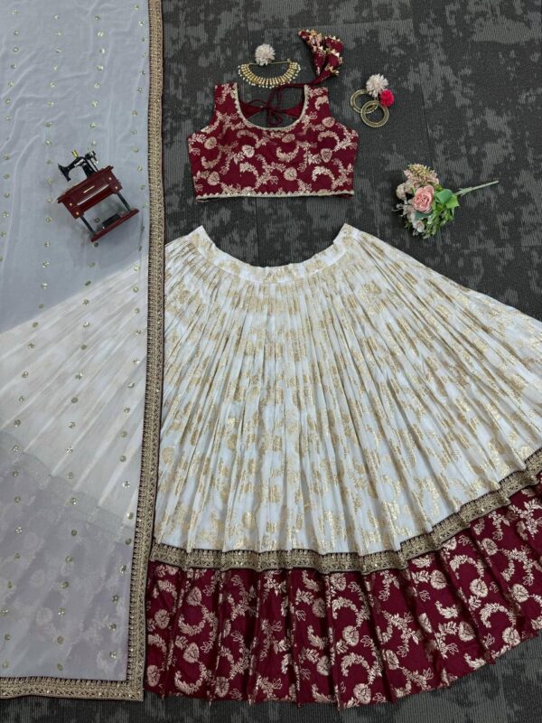 Wedding Special Semi Stitched Jequrd and Codeing with Sequence Work Lehenga. - Image 8