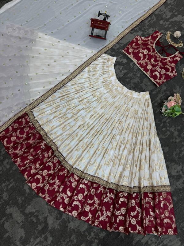 Wedding Special Semi Stitched Jequrd and Codeing with Sequence Work Lehenga. - Image 6