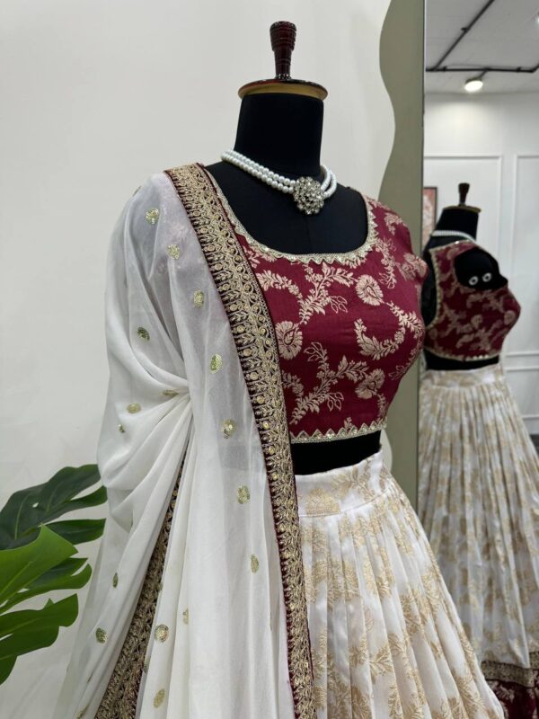 Wedding Special Semi Stitched Jequrd and Codeing with Sequence Work Lehenga. - Image 9
