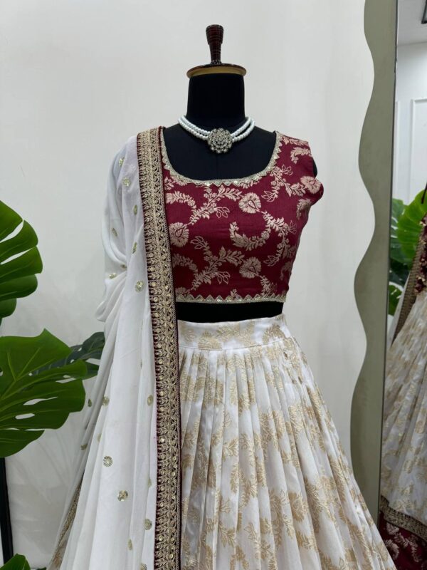 Wedding Special Semi Stitched Jequrd and Codeing with Sequence Work Lehenga. - Image 4