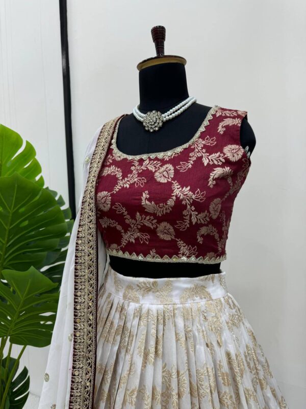 Wedding Special Semi Stitched Jequrd and Codeing with Sequence Work Lehenga. - Image 11