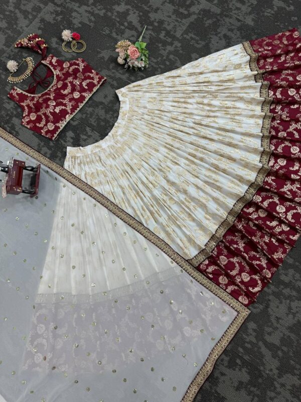 Wedding Special Semi Stitched Jequrd and Codeing with Sequence Work Lehenga. - Image 3