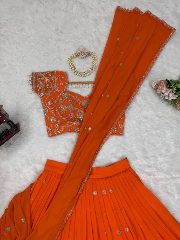 Wedding Special Foux Gorgette And  Thread with Sequence Work Lehenga Saree.  - Image 7