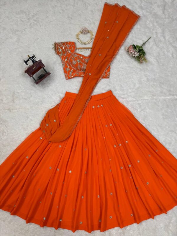 Wedding Special Foux Gorgette And  Thread with Sequence Work Lehenga Saree.  - Image 6