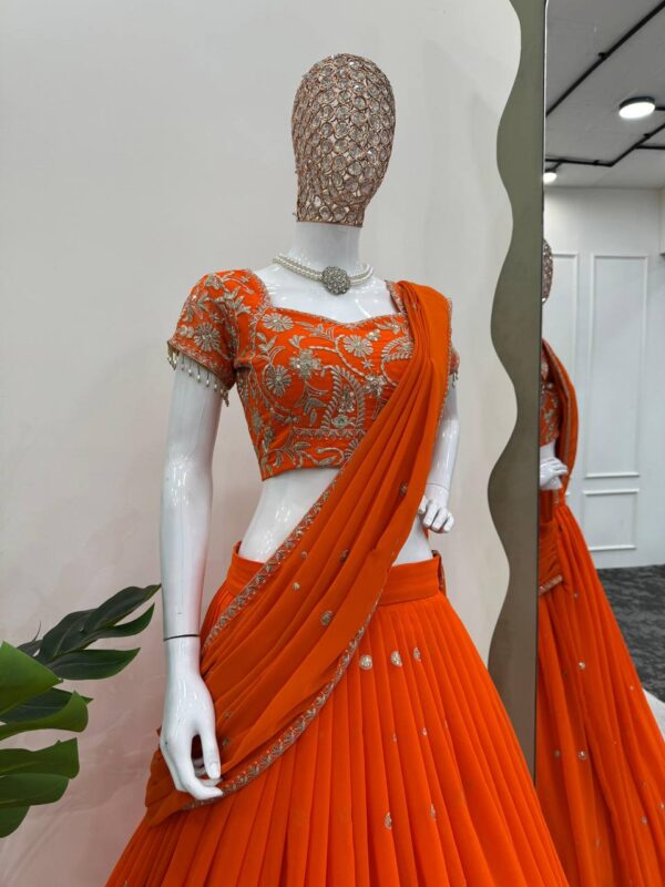 Wedding Special Foux Gorgette And  Thread with Sequence Work Lehenga Saree.  - Image 3
