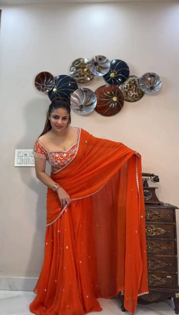Wedding Special Foux Gorgette And  Thread with Sequence Work Lehenga Saree.  - Image 5