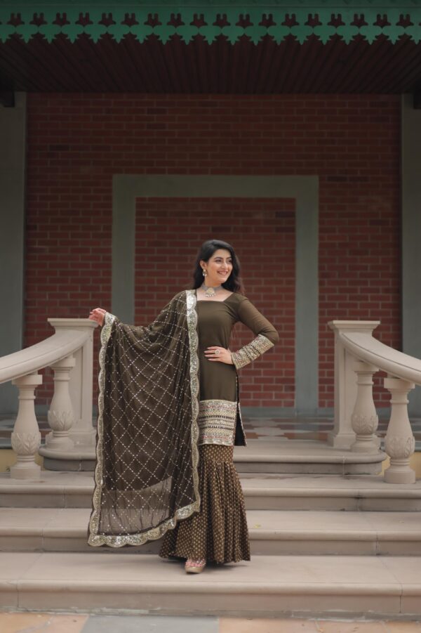 Ready made Sharara Suit with Sequins & thread Embroidered work. - Image 7