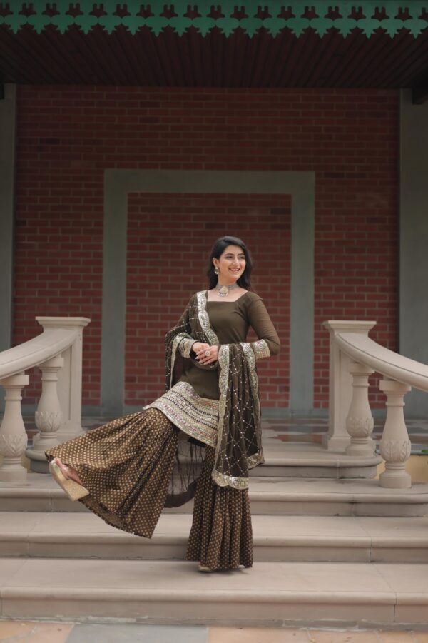 Ready made Sharara Suit with Sequins & thread Embroidered work. - Image 8