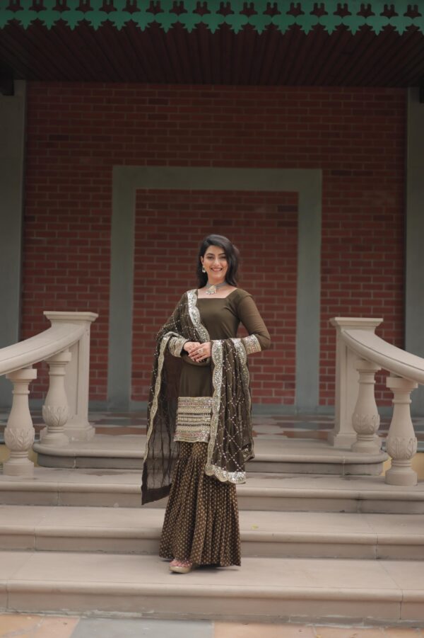 Ready made Sharara Suit with Sequins & thread Embroidered work. - Image 9
