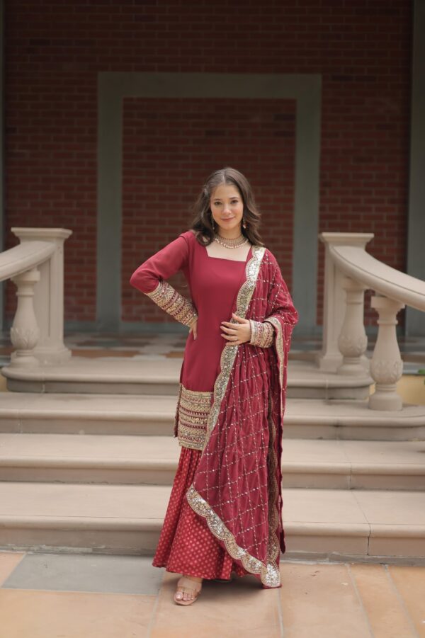 Ready made Sharara Suit with Sequins & thread Embroidered work. - Image 5
