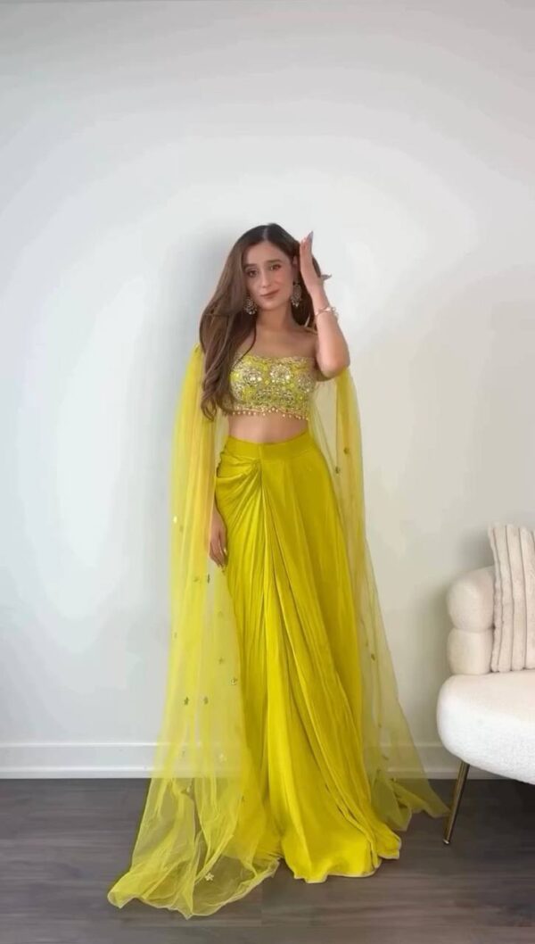 Ready to wear Indo western dhoti style with Shrug.