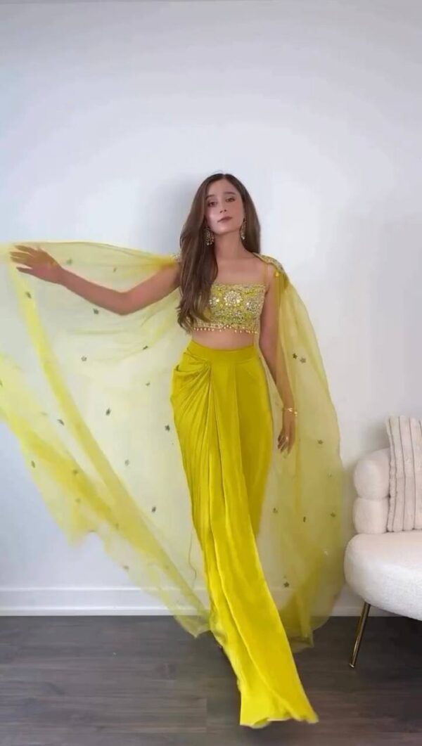 Ready to wear Indo western dhoti style with Shrug. - Image 2