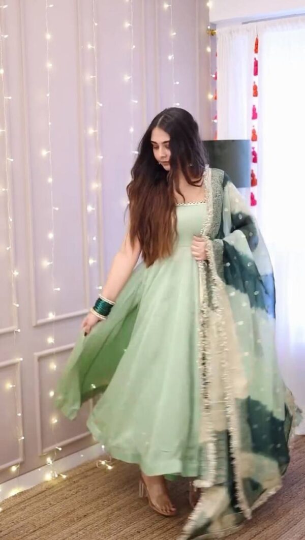 Trendy Fancy Lace Work Gown with Dupatta. - Image 7