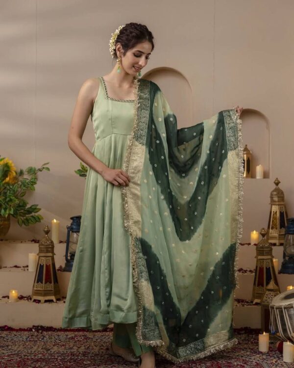 Trendy Fancy Lace Work Gown with Dupatta.
