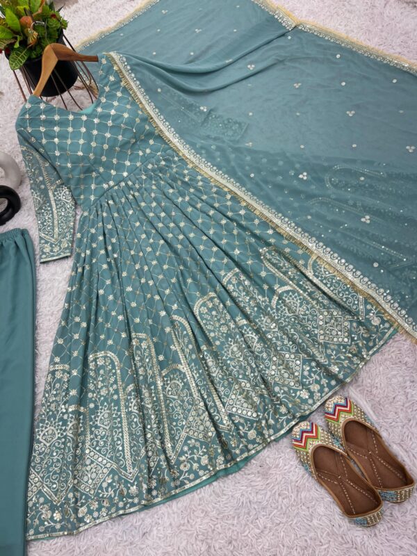 New Designer Party Wear Look Ready made Suit With Heavy Embroidery Sequence Work With Dupatta. - Image 2