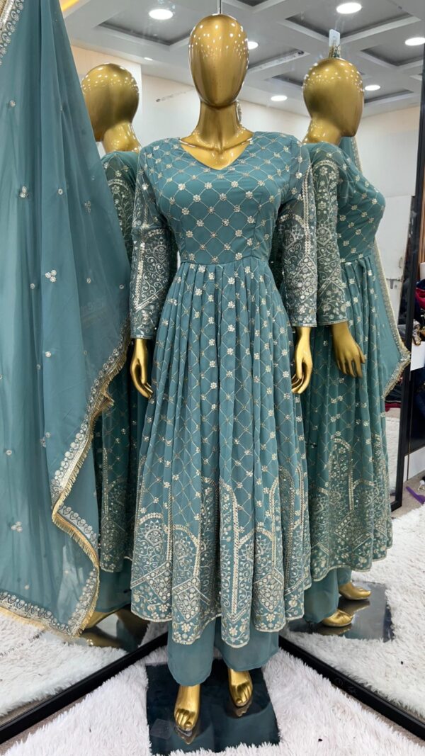 New Designer Party Wear Look Ready made Suit With Heavy Embroidery Sequence Work With Dupatta. - Image 3