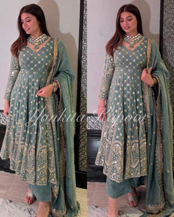 New Designer Party Wear Look Ready made Suit With Heavy Embroidery Sequence Work With Dupatta.