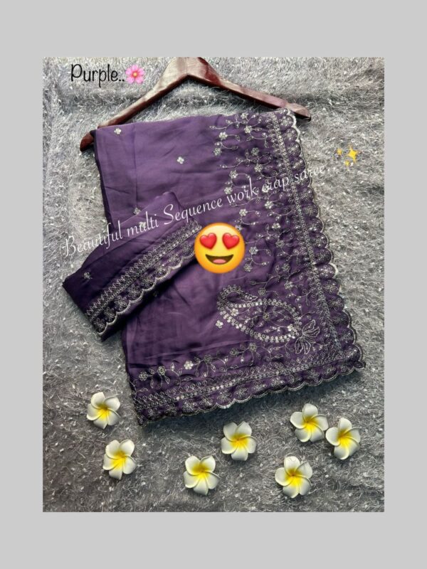Beautiful multi coding sequence embroidery work Border Designer saree - Image 6