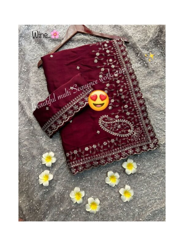 Beautiful multi coding sequence embroidery work Border Designer saree - Image 4