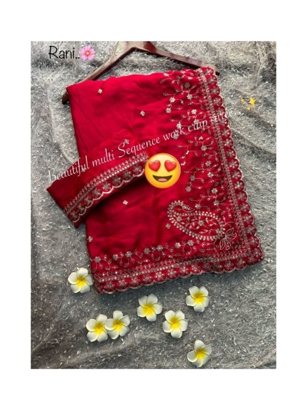Beautiful multi coding sequence embroidery work Border Designer saree