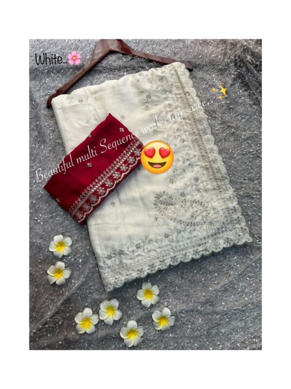 Beautiful multi coding sequence embroidery work Border Designer saree - Image 2