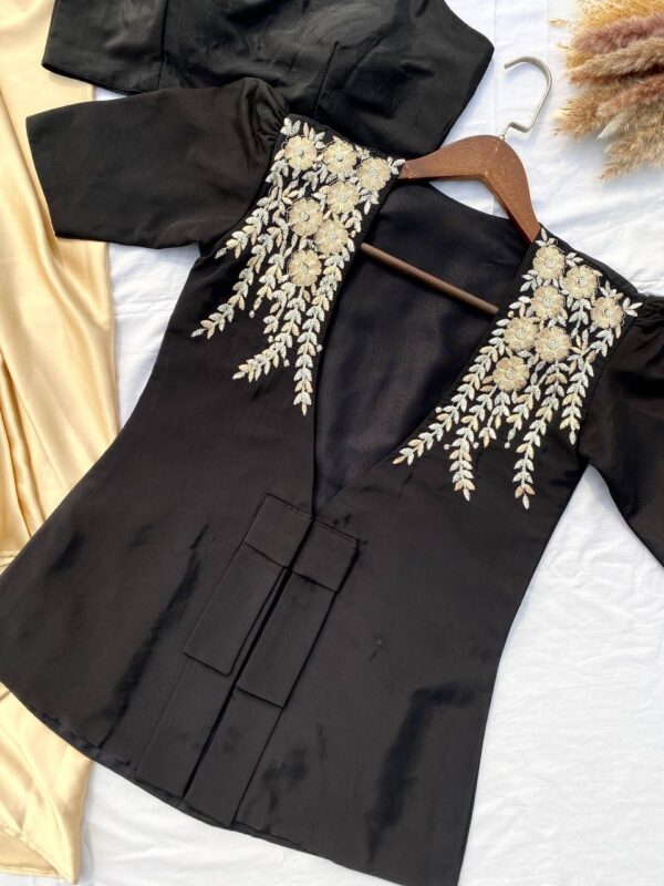 Party Wear Ready made French Crape and Japan Satin Blouse Dhoti & Blazer.     - Image 6