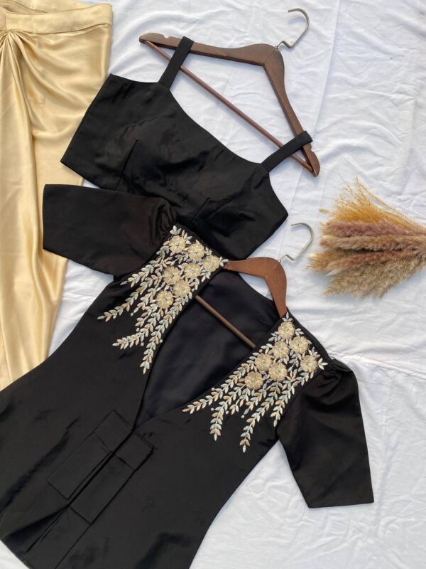 Party Wear Ready made French Crape and Japan Satin Blouse Dhoti & Blazer.     - Image 4