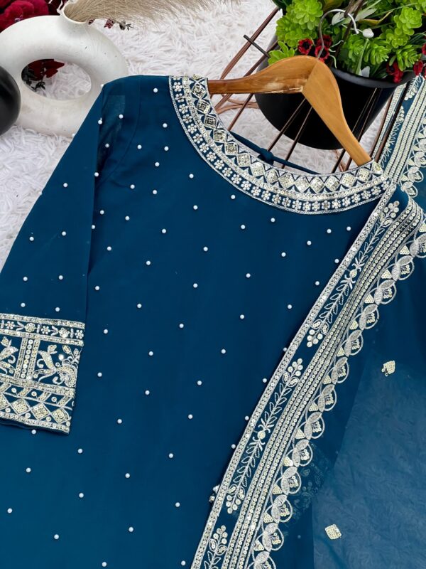 New Heavy Embroidery Sequence Work Top-Gharara And Dupatta Set Fully Stitched Ready To Wear. - Image 7