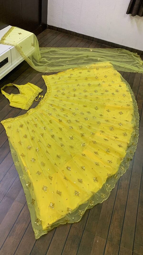 Haldi Special Double layer Net and sequence work Lehenga with Net Dupatta. - Image 6