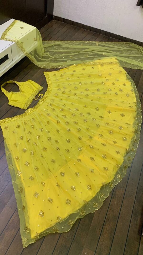 Haldi Special Double layer Net and sequence work Lehenga with Net Dupatta. - Image 7