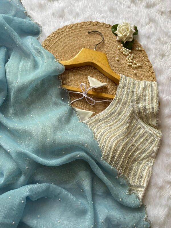 Jari silk and Moti Work Saree With Faully stitched Blouse. - Image 2