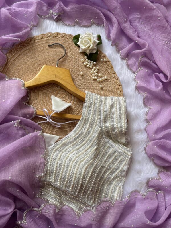 Jari silk and Moti Work Saree With Faully stitched Blouse. - Image 6