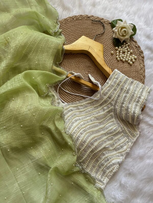 Jari silk and Moti Work Saree With Faully stitched Blouse. - Image 7