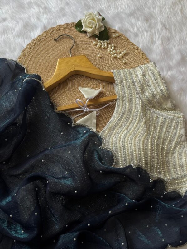 Jari silk and Moti Work Saree With Faully stitched Blouse. - Image 5