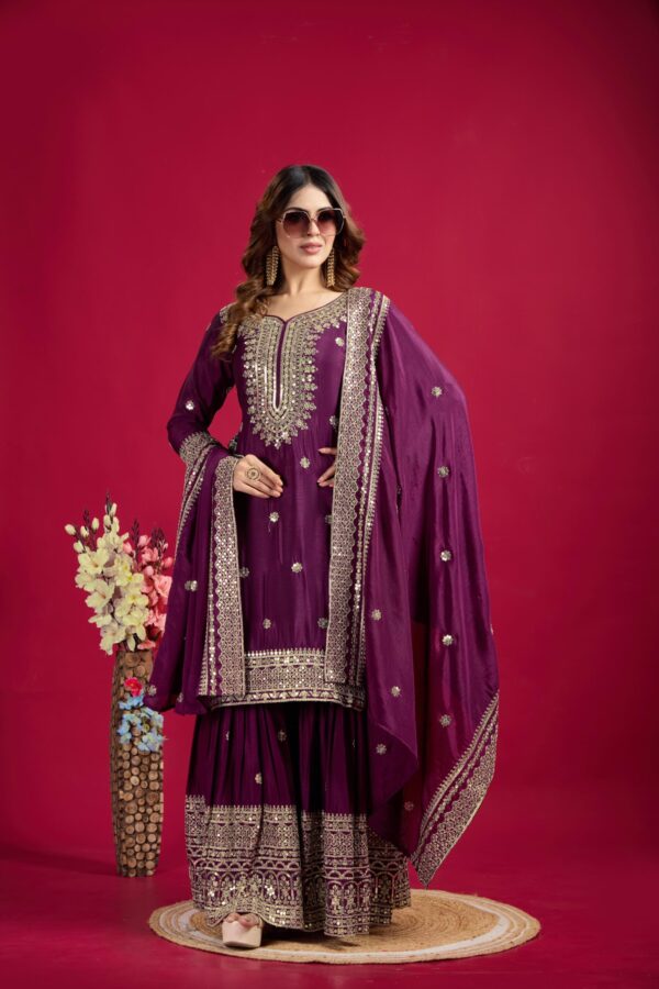 Ready made Fully stitched Heavy Embroidery Sequence Work Top, Plazo And Dupatta. - Image 18